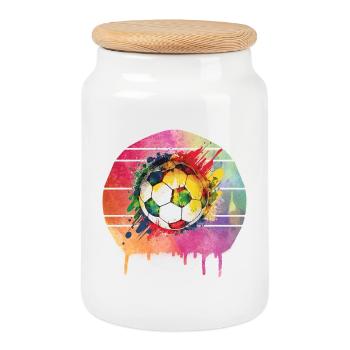 Ballon de football - Boîte à biscuits avec couvercle en bois - blanc - Devant