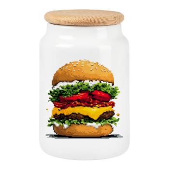 Pixelhamburger Retro Pixel Art - Cookie Jar with Wooden Lid - white - Front