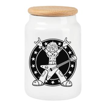 Heavy Metal Cartoon Guitarist - Cookie Jar with Wooden Lid - white - Front