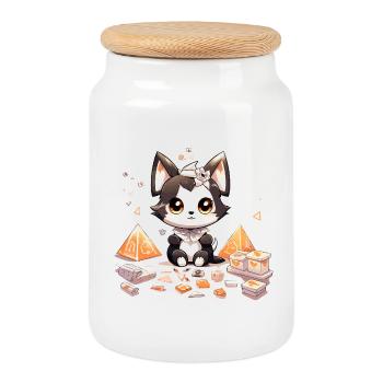 Chibi-Hundewelpe Diamantenschatz - Keksdose mit Holzdeckel - Weiß - Vorne