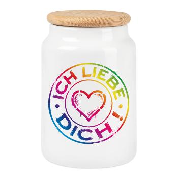 Ich Liebe Dich Herz Bunt - Keksdose mit Holzdeckel - Weiß - Vorne