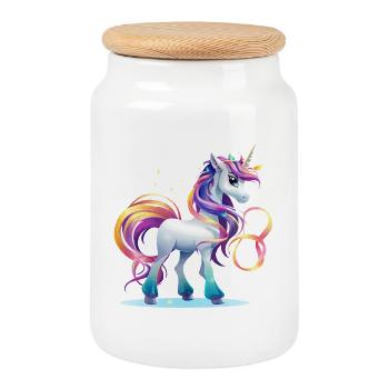 Regenbogen-Einhorn Fantasie - Keksdose mit Holzdeckel - Weiß - Vorne
