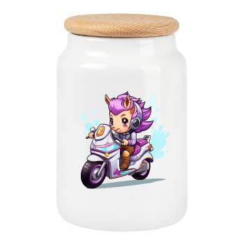 Héroïne moto Chibi - Boîte à biscuits avec couvercle en bois - blanc - Devant