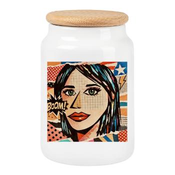 Face Pop Art Boom Collage - Cookie Jar with Wooden Lid - white - Front