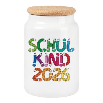 School Child 2026 School Enrollment Back to School - Cookie Jar with Wooden Lid - white - Front