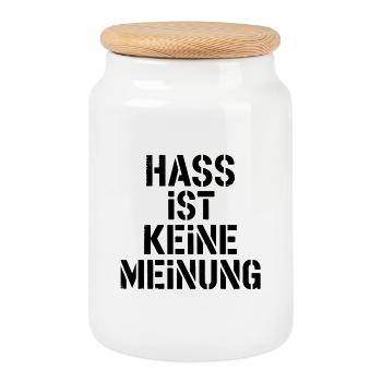 Hass ist keine Meinung - Antifa Tee - Keksdose mit Holzdeckel - Weiß - Vorne