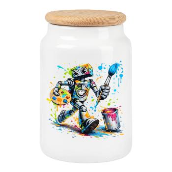 kreativer_Roboter - Cookie Jar with Wooden Lid - white - Front