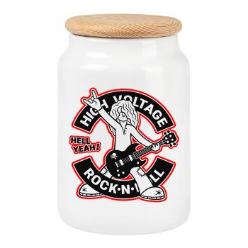 High Voltage Rock'n'Roll Cartoon Guitarist - Cookie Jar with Wooden Lid - white - Front