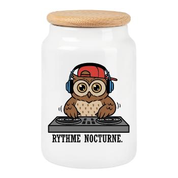 Hibou DJ Casquette Rouge - Boîte à biscuits avec couvercle en bois - blanc - Devant