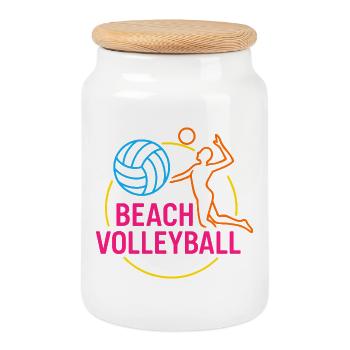 Logo masculin du beach-volley - Boîte à biscuits avec couvercle en bois - blanc - Devant