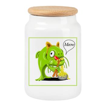 Cartoon Catfish in Cat Costume - Cookie Jar with Wooden Lid - white - Front