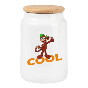 COOL MONKEY - Cookie Jar with Wooden Lid - white - Front