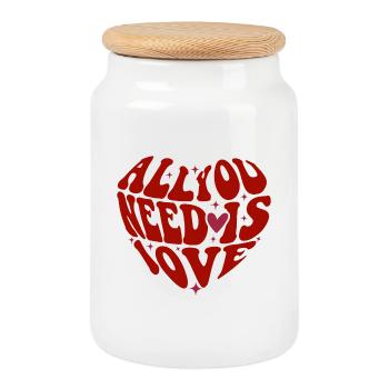 Tout ce dont vous avez besoin, c’est d’amour - Boîte à biscuits avec couvercle en bois - blanc - Devant