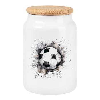 Ballon de football - Boîte à biscuits avec couvercle en bois - blanc - Devant