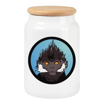 Singe Bleu Badge Illustration - Boîte à biscuits avec couvercle en bois - blanc - Devant