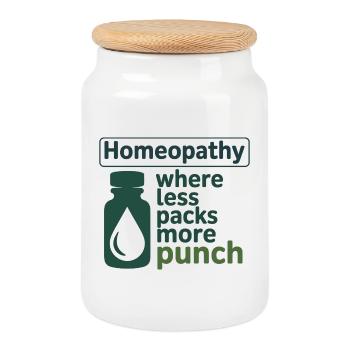 Homöopathie, wo weniger mehr Schlagkraft hat - Keksdose mit Holzdeckel - Weiß - Vorne