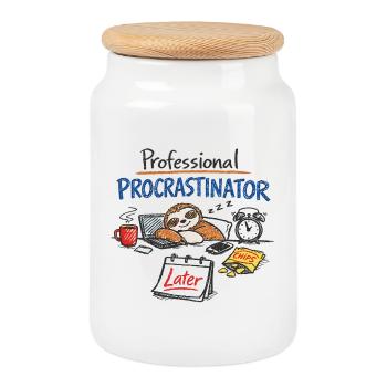 Procrastination professionnelle – Déclaration du bureau de la paresse - Boîte à biscuits avec couvercle en bois - blanc - Devant
