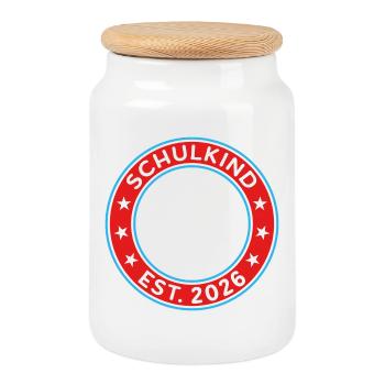 School Child 2026 School Enrollment Back to School First Class - Cookie Jar with Wooden Lid - white - Front