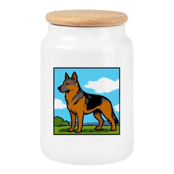 German Shepherd Pedigree Dog Gift - Cookie Jar with Wooden Lid - white - Front