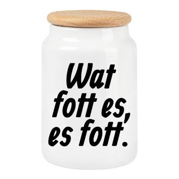 Wat fott es, es fott - Et Kölsche Jrundjesetz §4 - Keksdose mit Holzdeckel - Weiß - Vorne