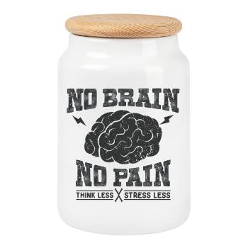 No Brain No Pain - Cookie Jar with Wooden Lid - white - Front