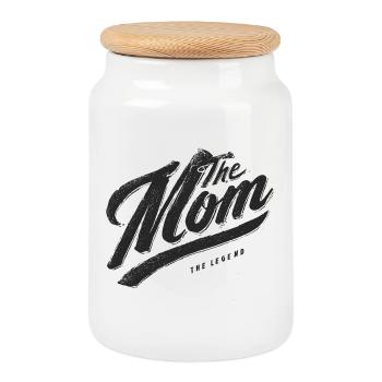 The Mom The Legend Vintage Script - Cookie Jar with Wooden Lid - white - Front