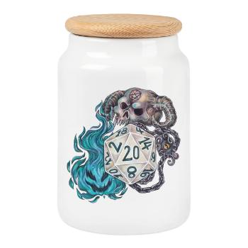 Rollenspiel Tabletop D20 Würfel Geschenk Warlock - Keksdose mit Holzdeckel - Weiß - Vorne