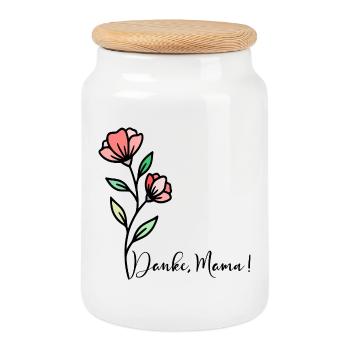 Fleurs de la fête des mères Merci Maman - Boîte à biscuits avec couvercle en bois - blanc - Devant