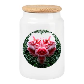 Nature Creature Pink Rose - Cookie Jar with Wooden Lid - white - Front