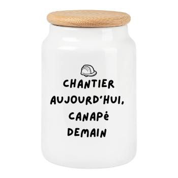 phrase chantier - Boîte à biscuits avec couvercle en bois - blanc - Devant