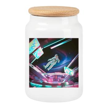 Weltraum Arcadischer Raumanzug - Neon - Keksdose mit Holzdeckel - Weiß - Vorne