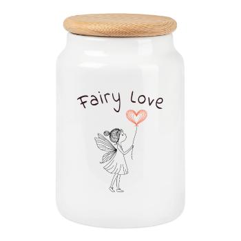 Fairy Love - Kleine Fee mit Herzluftballon - Keksdose mit Holzdeckel - Weiß - Vorne