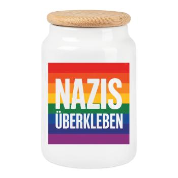 Nazis überkleben - Antifa Tee - Keksdose mit Holzdeckel - Weiß - Vorne