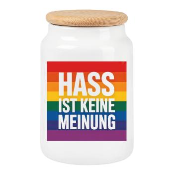 Hass ist keine Meinung - Antifa Tee - Keksdose mit Holzdeckel - Weiß - Vorne
