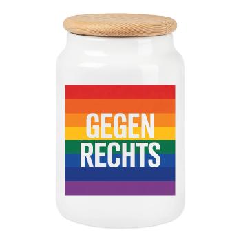 Gegen Rechts - Antifa Regenbogen Tee - Keksdose mit Holzdeckel - Weiß - Vorne