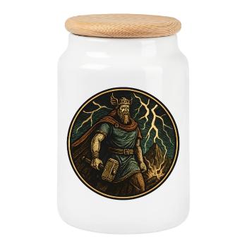 Marteau-Tempête viking Thor - Boîte à biscuits avec couvercle en bois - blanc - Devant