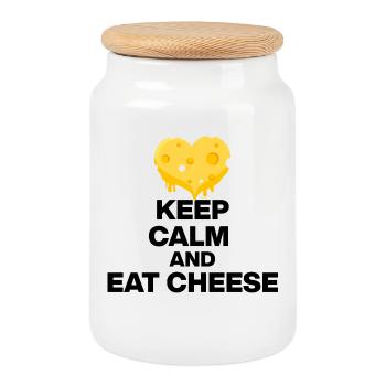 KEEP CALM AND EAT CHEESE, KÄSE JUNKIE GESCHENK 🧀 - Keksdose mit Holzdeckel - Weiß - Vorne