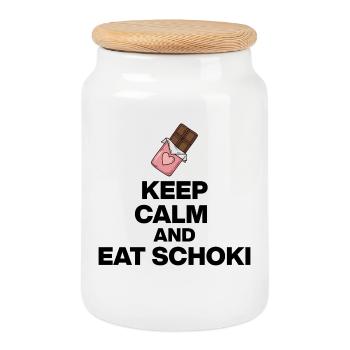 KEEP CALM AND EAT SCHOKI, SCHOKO JUNKIE GESCHENK - Keksdose mit Holzdeckel - Weiß - Vorne