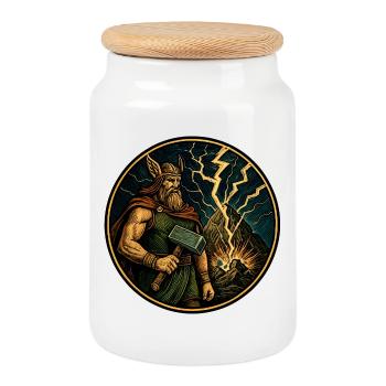 Thor avec un marteau - Boîte à biscuits avec couvercle en bois - blanc - Devant