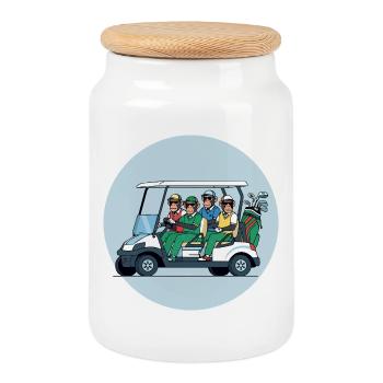 Golf troupe in golf cart - Cookie Jar with Wooden Lid - white - Front