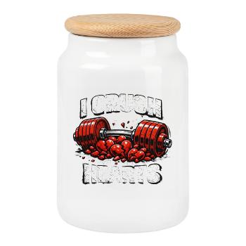 Valentines Day I Crush Hearts Dumbbell Lifting GYM - Cookie Jar with Wooden Lid - white - Front