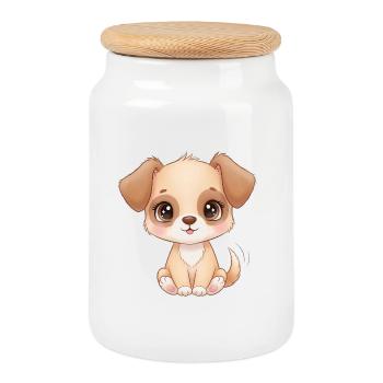 Charme de chiot mignon - Boîte à biscuits avec couvercle en bois - blanc - Devant
