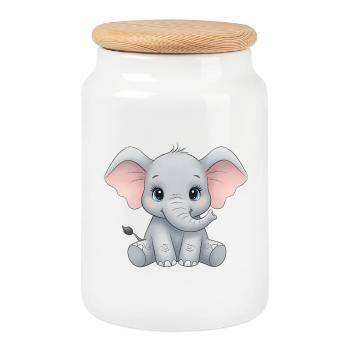 Cuddly baby elephant cartoon - Cookie Jar with Wooden Lid - white - Front