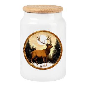 Deer Style - Cookie Jar with Wooden Lid - white - Front