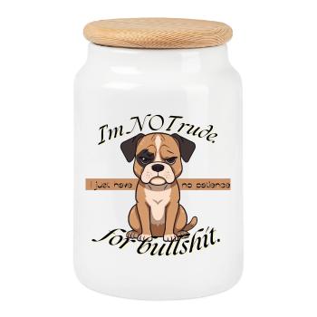 Grumpy Pup No Patience - Cookie Jar with Wooden Lid - white - Front