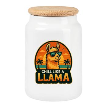 Détends comme un lama - Boîte à biscuits avec couvercle en bois - blanc - Devant