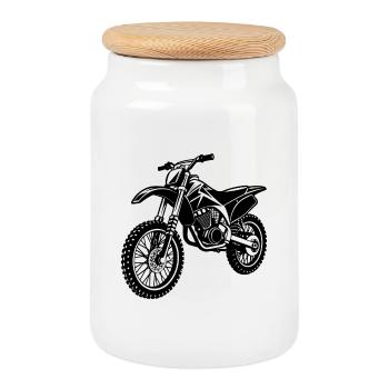 Motocross-Motorrad - Keksdose mit Holzdeckel - Weiß - Vorne