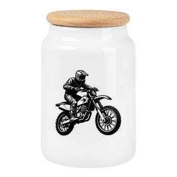 Motocross-Fahrer - Keksdose mit Holzdeckel - Weiß - Vorne