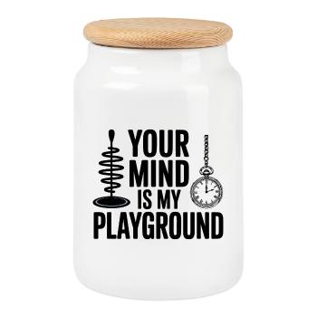 Hypnotiseur Dein Geist ist mein Profi auf dem Spielplatz - Keksdose mit Holzdeckel - Weiß - Vorne