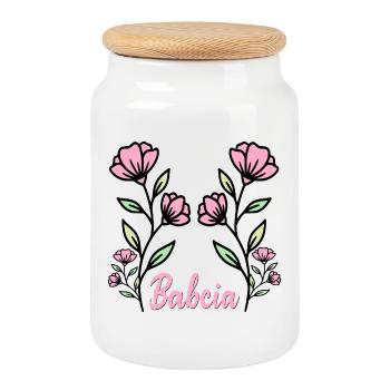 Grandma Flowers - Cookie Jar with Wooden Lid - white - Front